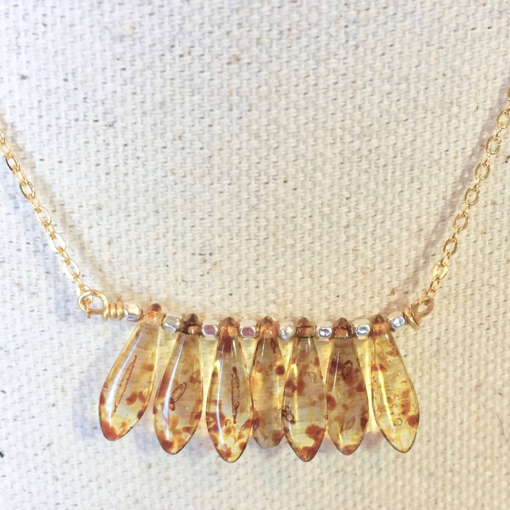 Gold and Sterling Amber Glass Layering Necklace